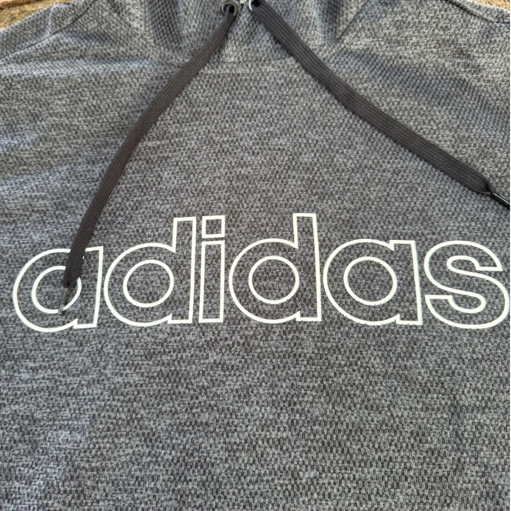 Adidas Mens Hoodie Charcoal Grey Heathered Pullover Logo Sweatshirt Small